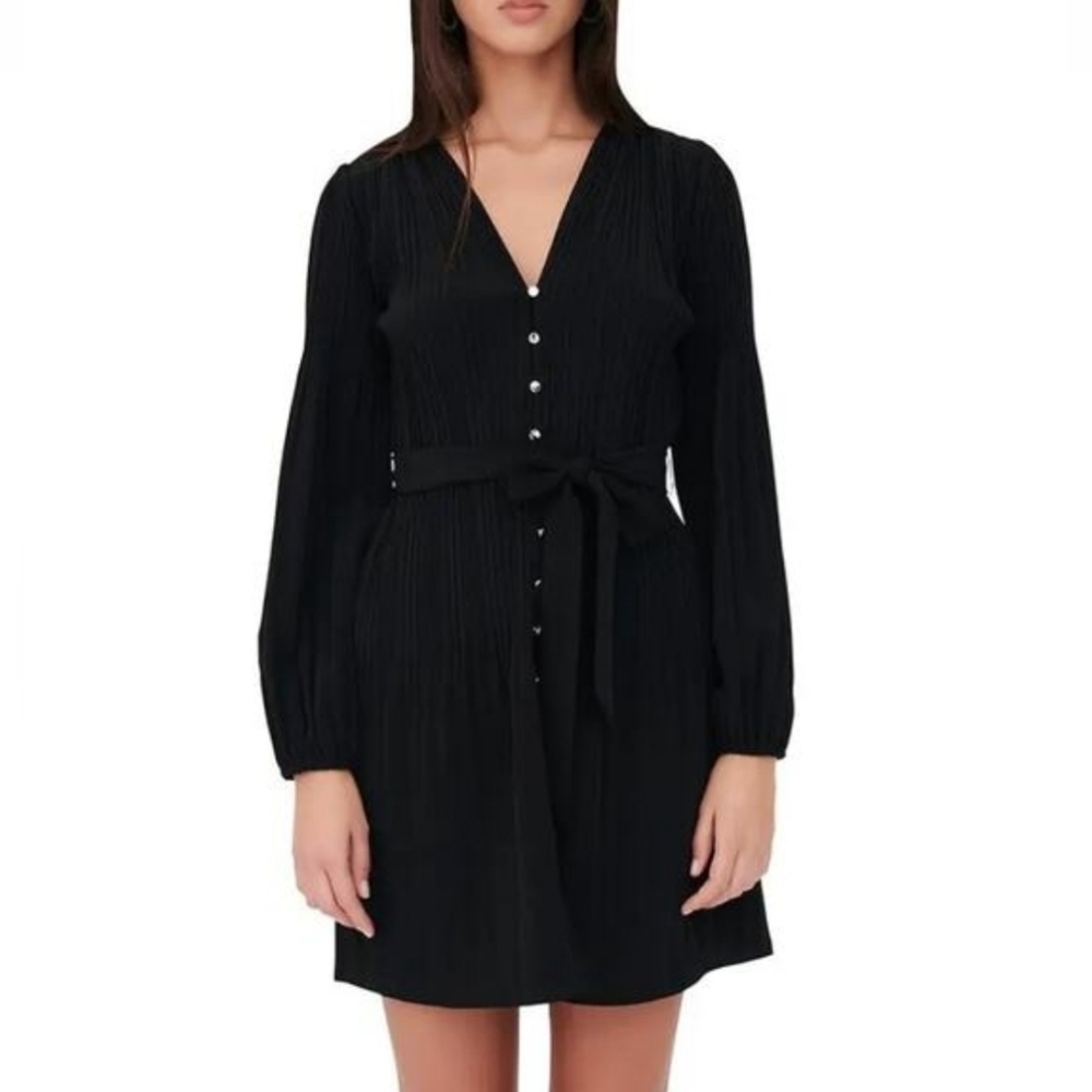 Maje Rochanie Pleated Belted Dress Black 38 Medium